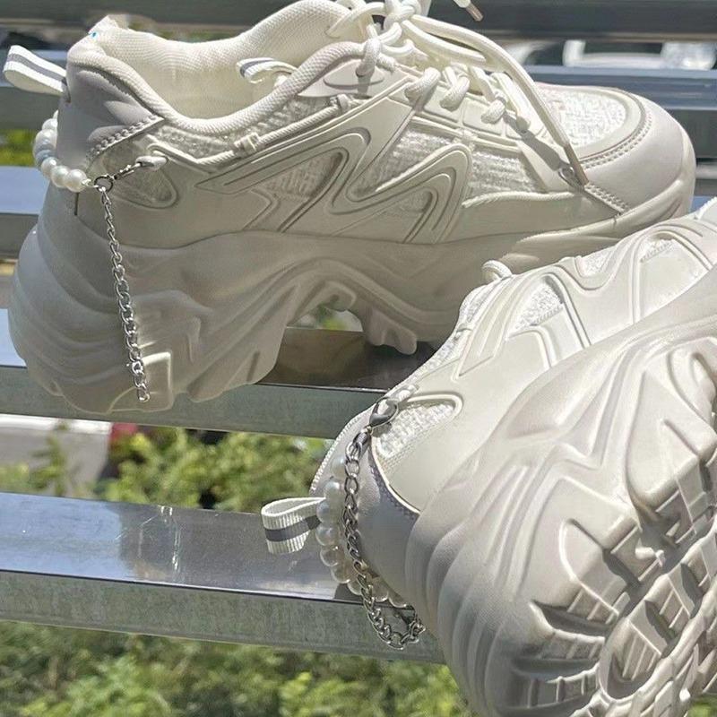 Perle Kette Plattform Turnschuhe Weiß Buffalo Schuhe Frauen Vintage Chunky Sport Vulkanisieren Kawaii Koreanische Casual Tennis Weibliche Neue