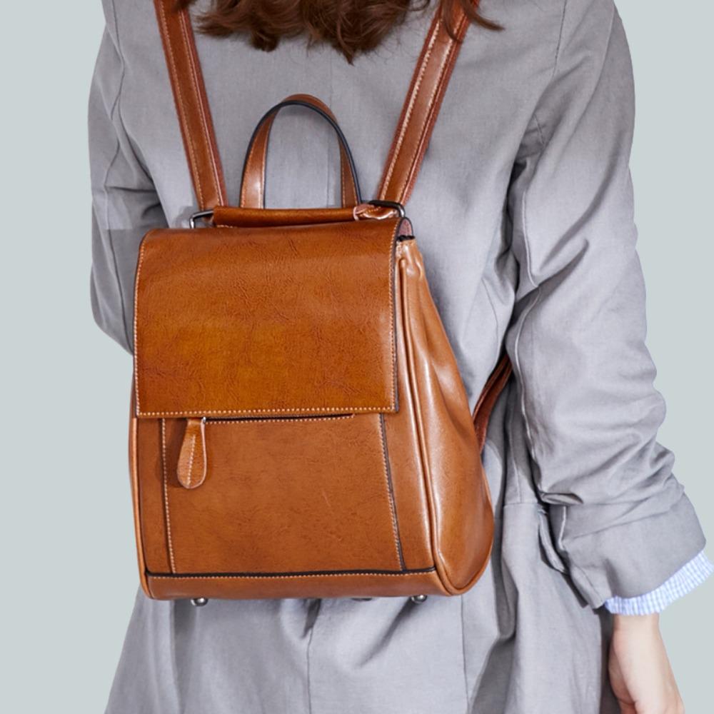 Women's Leather Backpack Versatile Oil Wax Cowhide Backpack