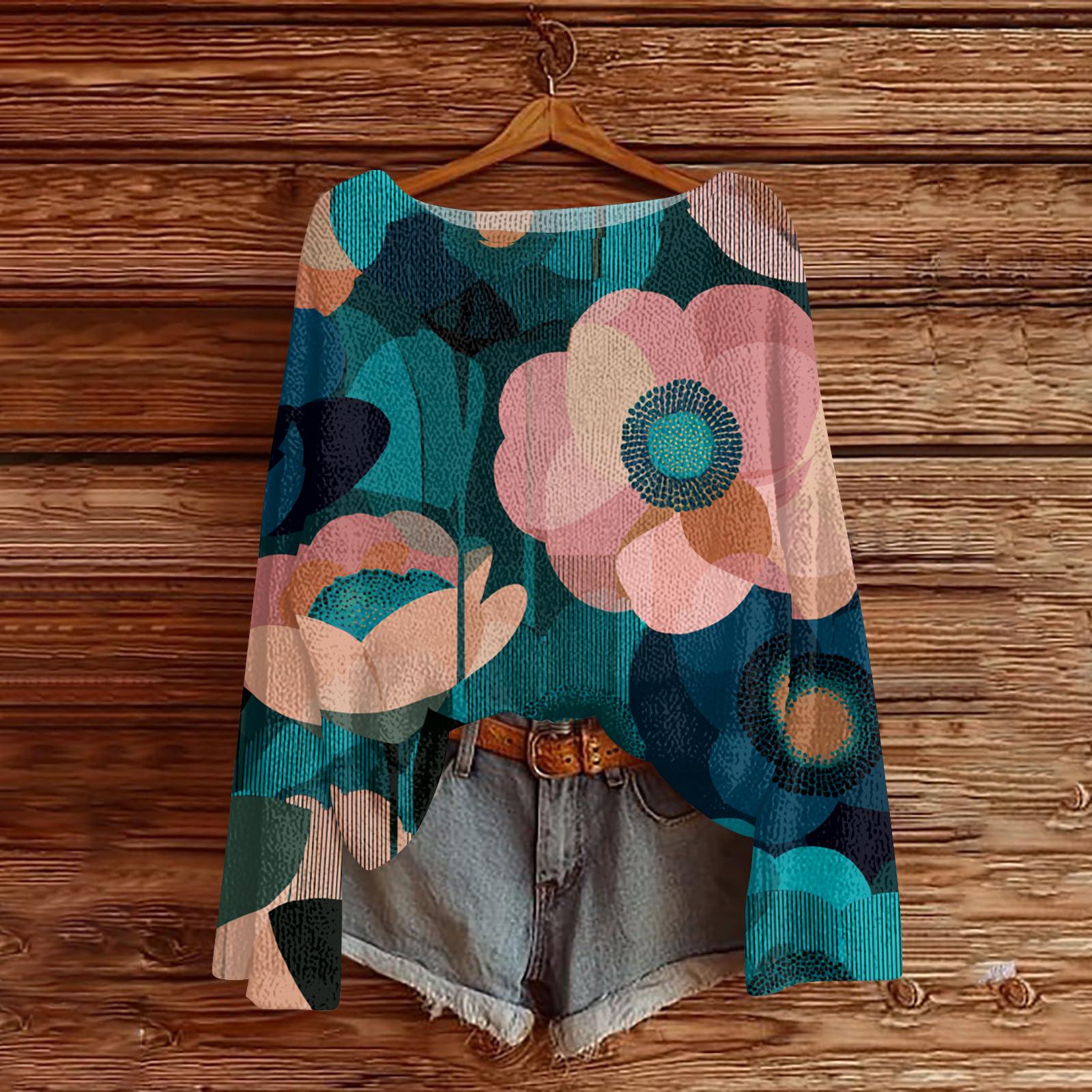 

Женский легкий свитер повседневный с длинным рукавом вязаный винтажный с цветочным принтом пуловер S розовый