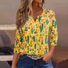 Women's Fashion Button V-Neck Seven Sleeve Cute Animal Print Casual Top