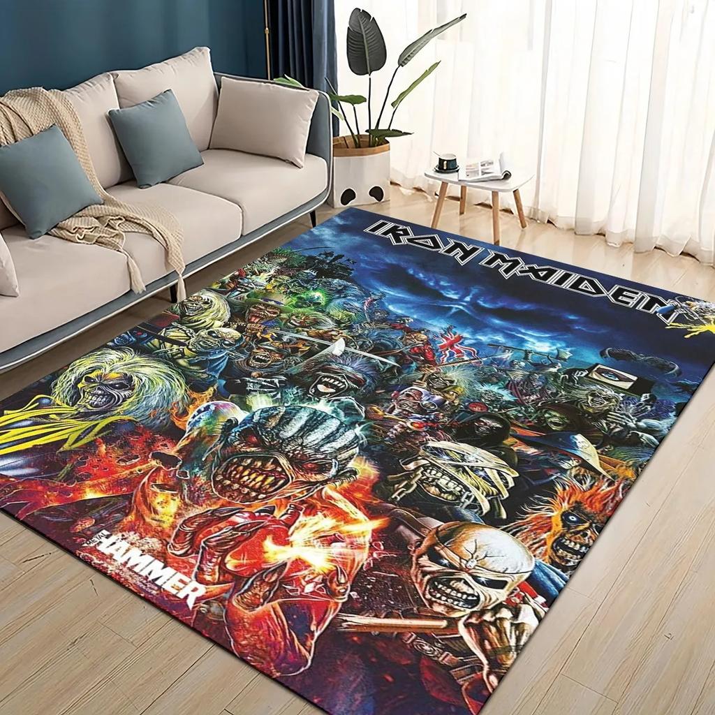 Tappeto Area Tappeto in Metallo 3D I-Iron-Maidens Grande, Tappeto per Soggiorno Camera da Letto Divano Zerbino Decorazione, Tappetino Antiscivolo per Bambini