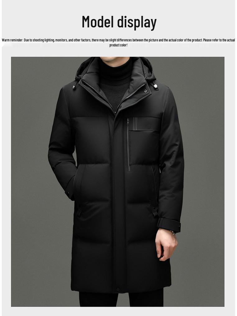 Men's Casual 90% White Duck Down Hooded Jacket - 2025 Winter Middle-aged Business Outerwear