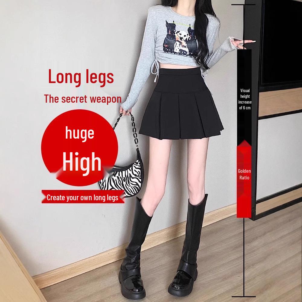 2024 Fashion High Waist Black Pleated A-line Mini Skirt for Women - Spring, Summer, Autumn