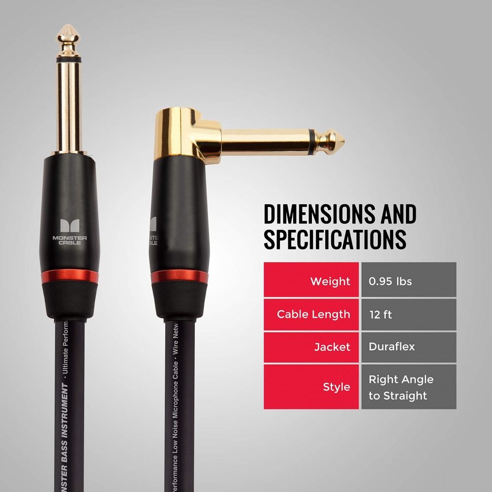 MONSTER CABLE Instrument Cable Bass Guitar Cable Length 12ft Direct XL Plug M BASS2-12A 600549