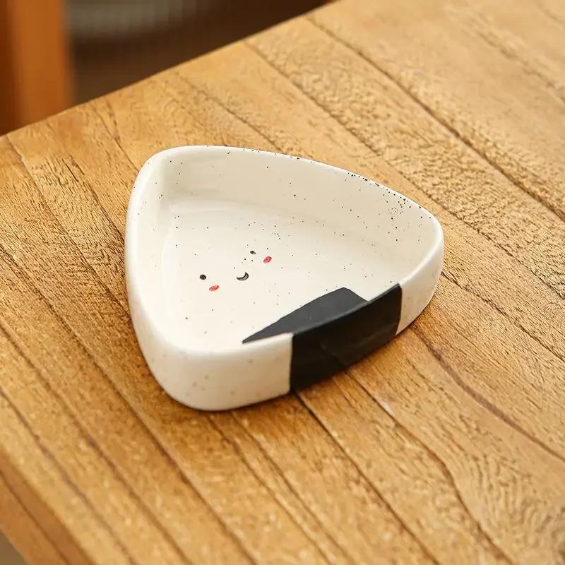 Triangular Rice Ball Flavor Disc Simplicity Household Creative Hot Pot Dipping Dish Vinegar Disc Lovely Sesame Dots Ceramic Dish