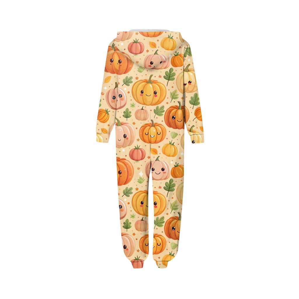 Halloween Printed Family Matching Hooded Long Sleeved Zippered Hooded Jumpsuit Set
