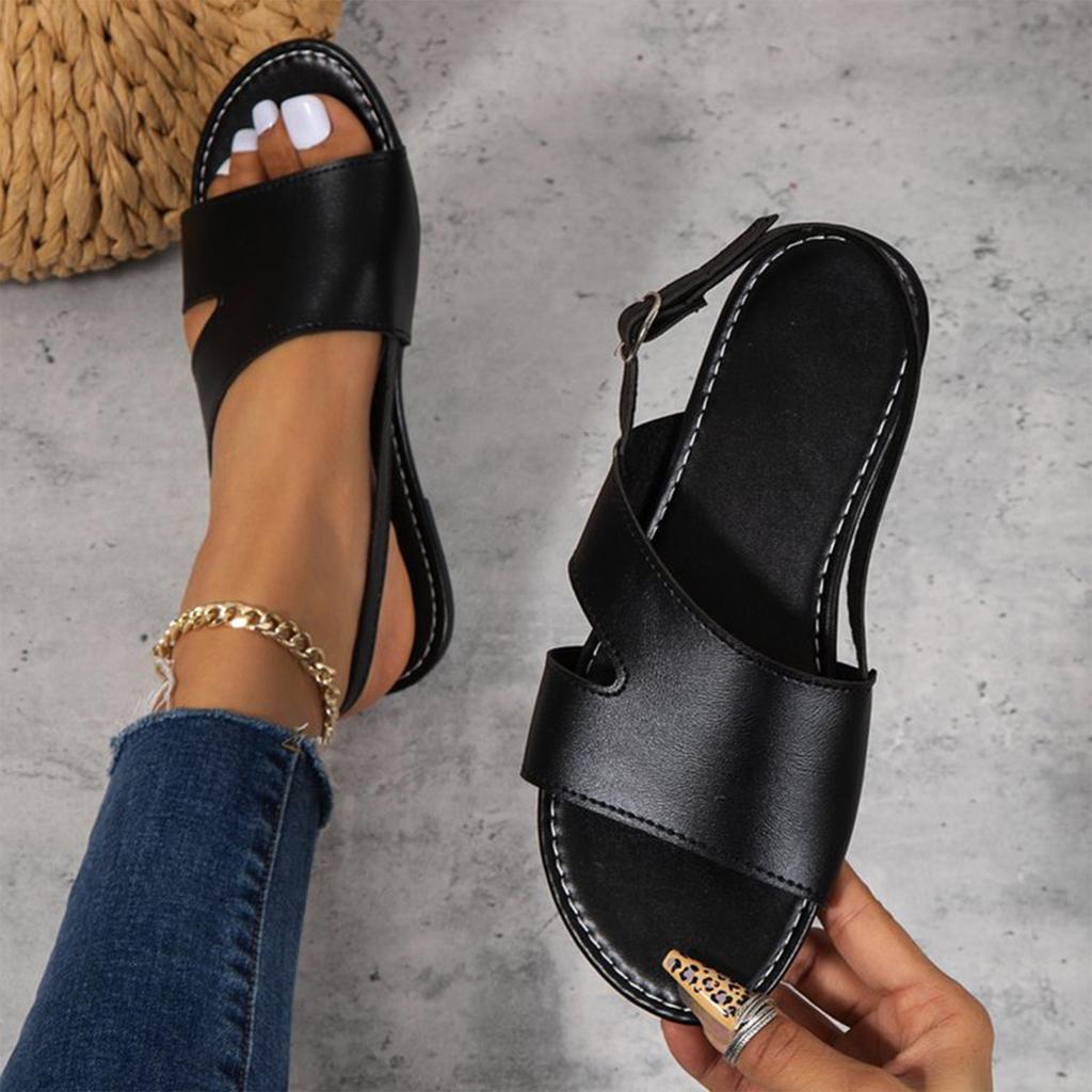 Summer women's color round headed straight buckle strap casual sandals for wearing outside