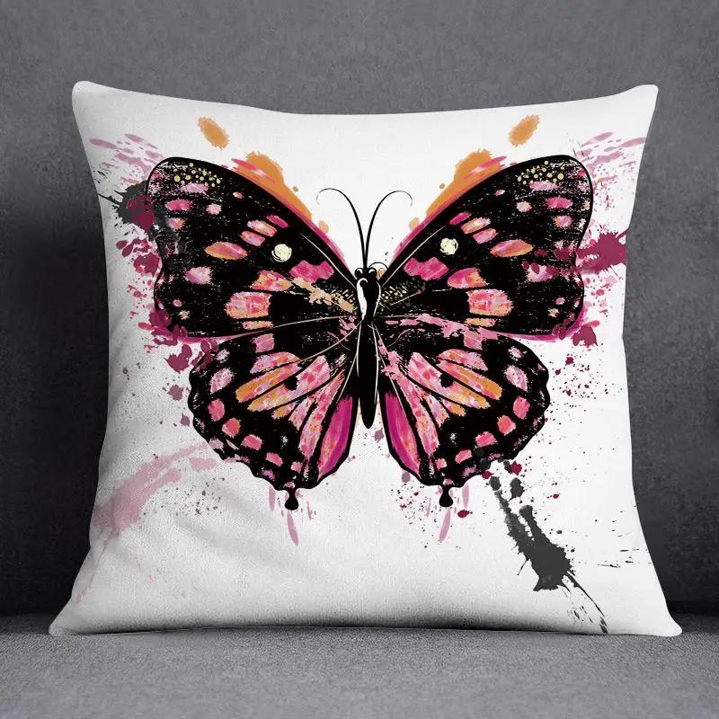 Juste De Coussin Carrée À Motif Papillon, Taie D'oreiller, Série Rose, Décoration De Bureau À Domicile
