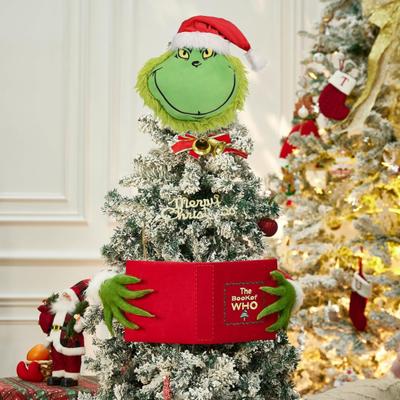 Green Elf Reading Book Christmas Tree Topper Plush Elf Head Arm Treetop Ornament for Farmhouse Holiday Party Tree Decor