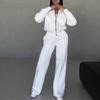 Spring  Ladies Suit Women's Solid Color Sweater Jacket Casual Straight Pants Suit