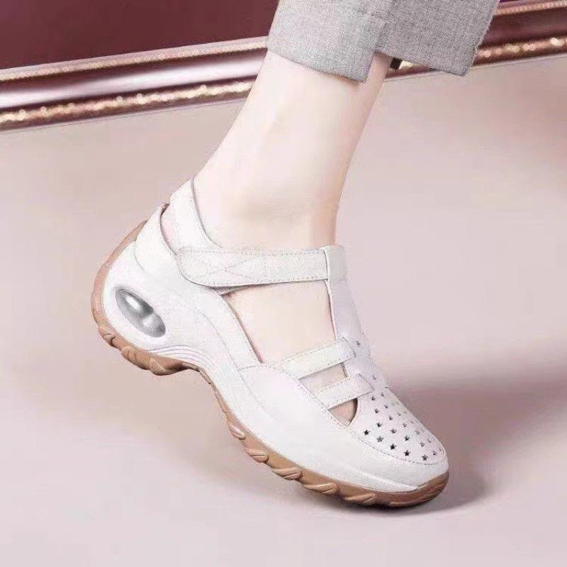 Wydrążone damskie buty na grubej podeszwie Nowe buty na miękkiej podeszwie Sandały typu flip-top i buty na koturnie