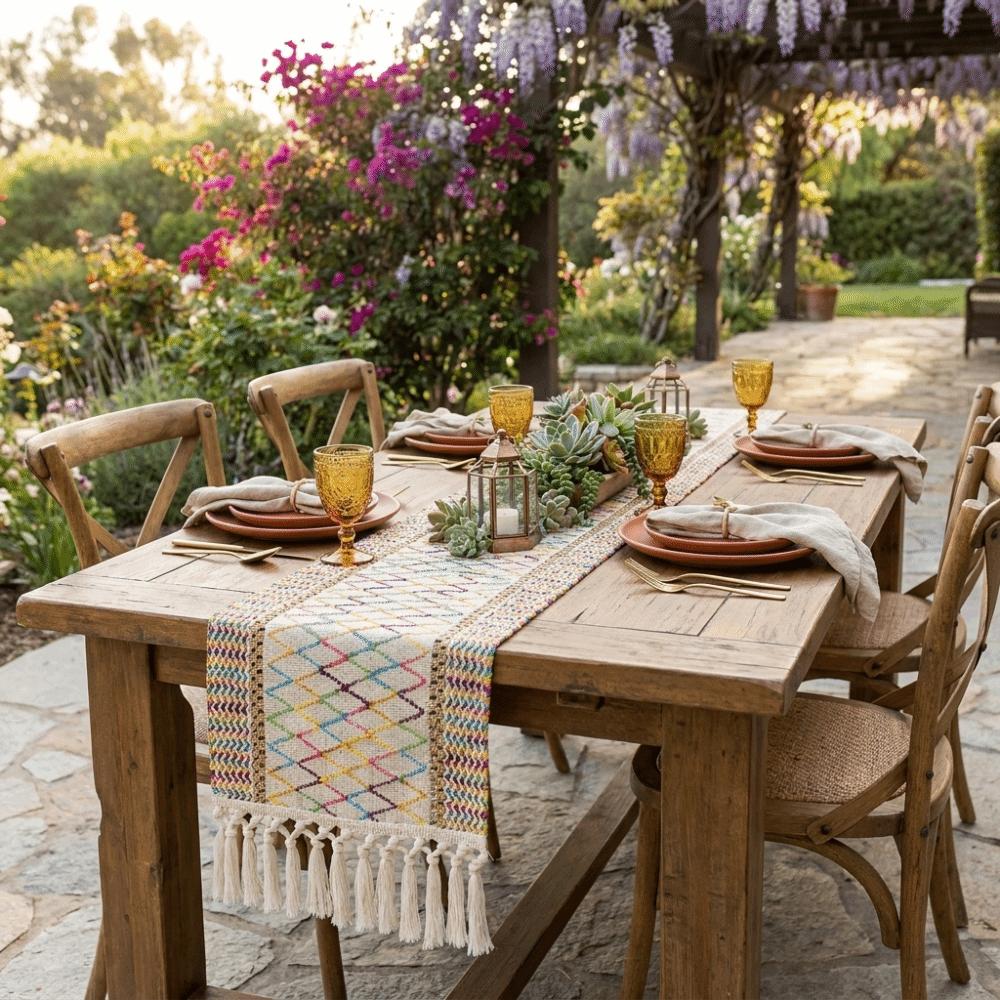 Vintage Table Cover Hand-Knotted Tassel Tablecloth Creative Hollow Out Table Runner Party