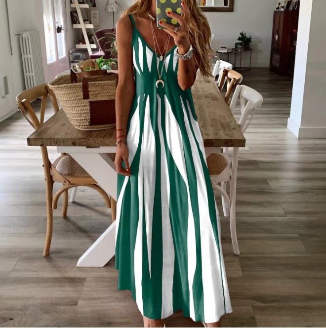 European and American summer new French suspender print waist lace-up dress