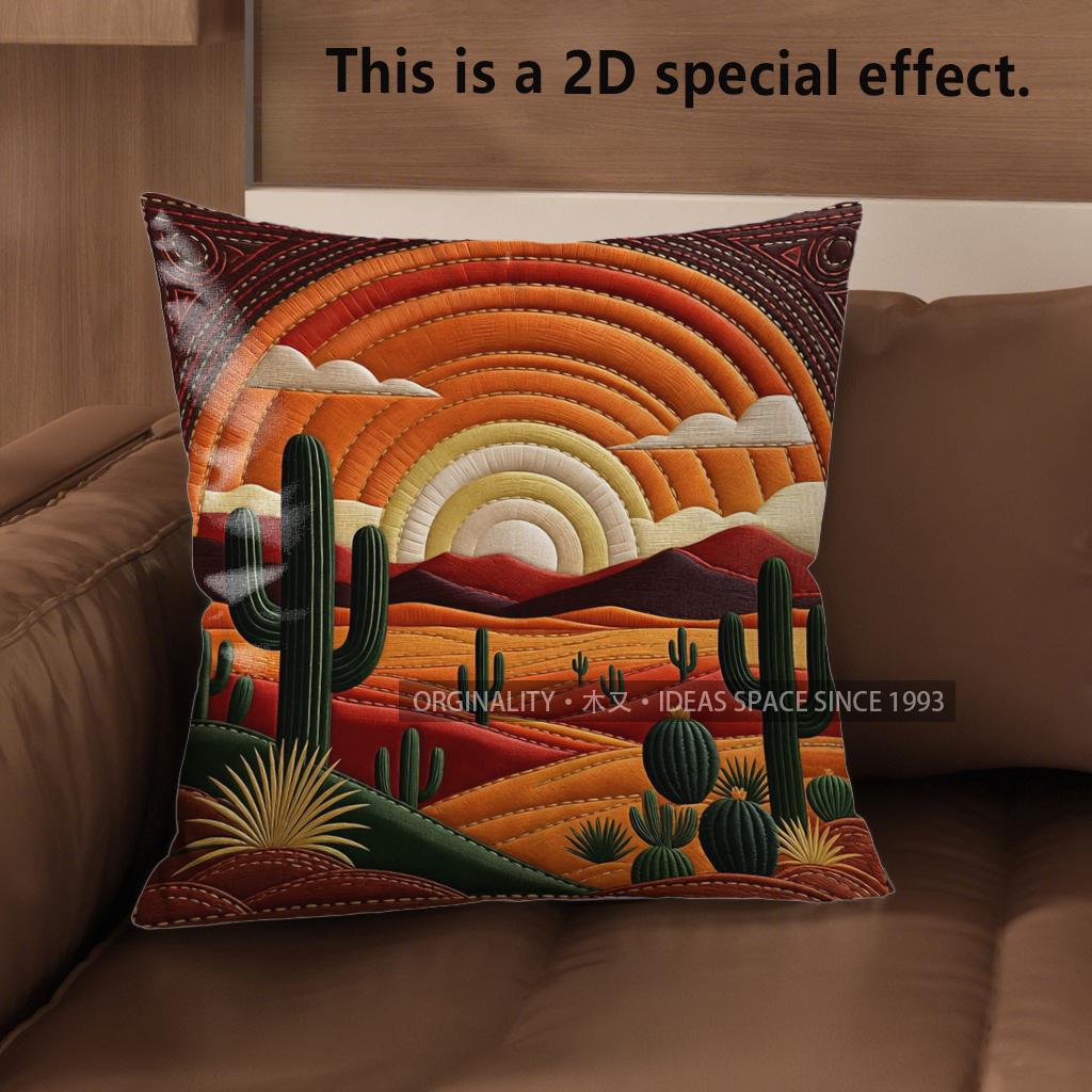 D Boho Desert Sunset Cactus Throw Pillow Covers Pattern Cushion Cover Suitable For Sofa Bedroom Car Pillow Cover
