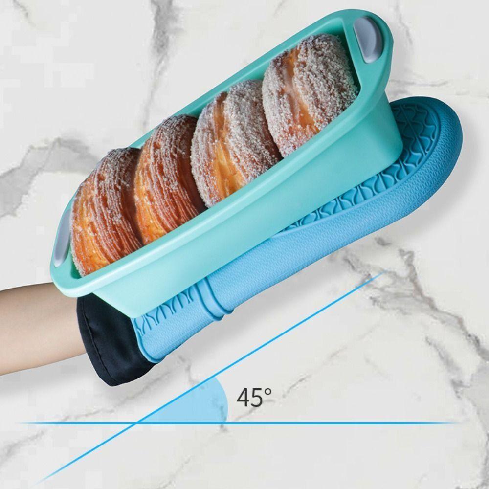 1 pair Baking Utensils Silicone Oven Gloves Anti-Scalding Heat Resistant Baking Gloves Thick Insulated Gloves Barbecue