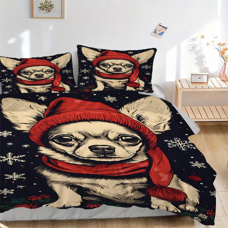 

3 шт. Рождественская снежинка и сосновые ветки Праздничная собака Красная шапка Шарф Домашний Декоративный Комплект Постельного Белья Для Повседневного Использования 1163a 135x200cm