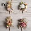 Elegant Rose Boutonniere Bud Wedding Flower Set, Wrist Corsage for Bride Bridesmaid Realistic Brooch & Groom Groomsman, Artificial Silk Floral