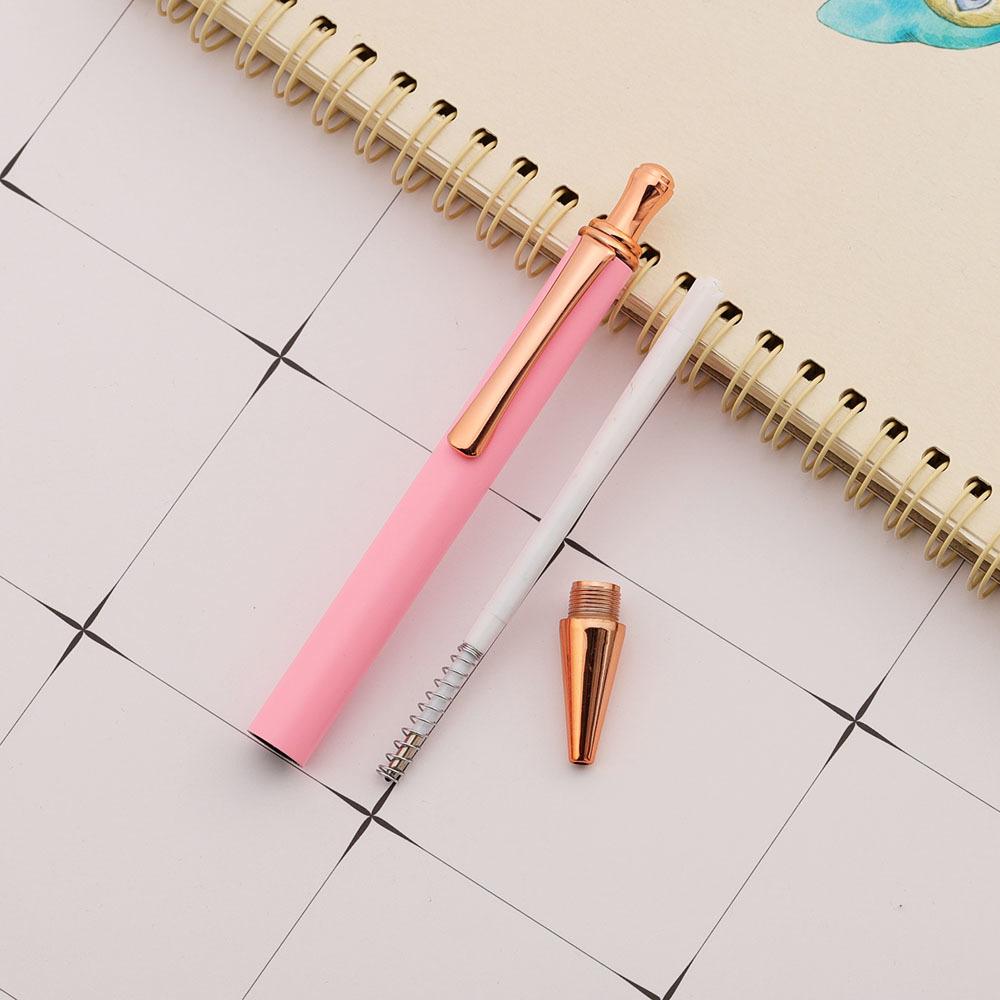 Cute Pink Press Rotate Ballpoint Pen Papetărie din metal Kawaii de lux Rechizite de birou pentru școală 5 bucăți