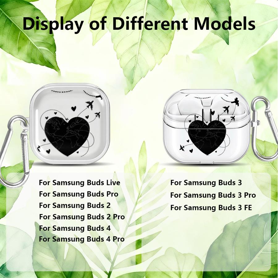 Flight Route Love Case For Samsung Galaxy Buds 4 Pro 4Pro 3Pro 2Pro Live 3 FE 2 Clear Earphone Cases Cover With Hook