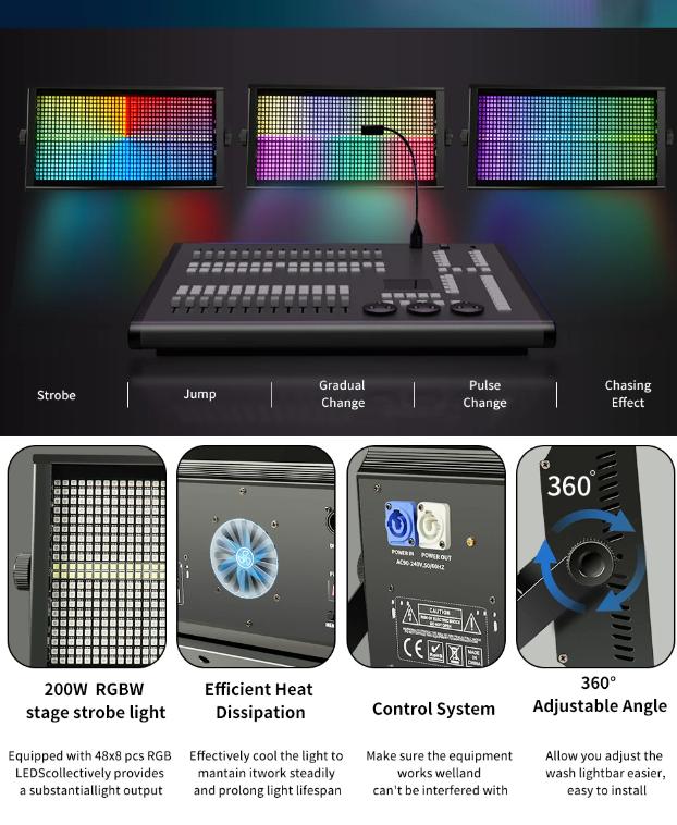 200W LED RGBW 4 In 1 48 Zone Strobe Light White 8000K DMX Super Bright Dj Wall Washer Bar Strobe Light Stage Lighting Effect