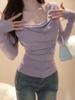 Korea Chic Riemen Plissiert Slim Tops Damen 2024 Sexy U-Boot-Ausschnitt Causal Uni Pullover Elegant Party Blusen Herbst Winter Neu