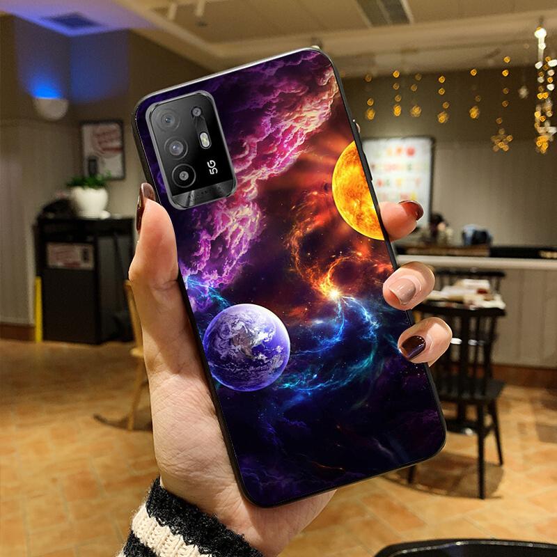 Moon Stars Space Astronaut Phone Case for OPPO A54 A74 A94 A53S A9 A5 A15 A16 A91 A96 A76 Reno8 8Pro Reno2 Z