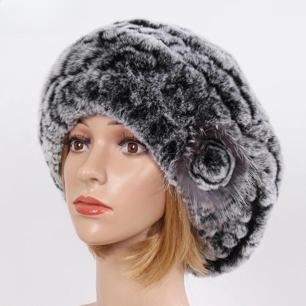 New Real Rex Rabbit Fur Hat Women Knitted Natural Real Rex Rabbit Fur Beret Caps Ladies Winter Warm Real fur Hats
