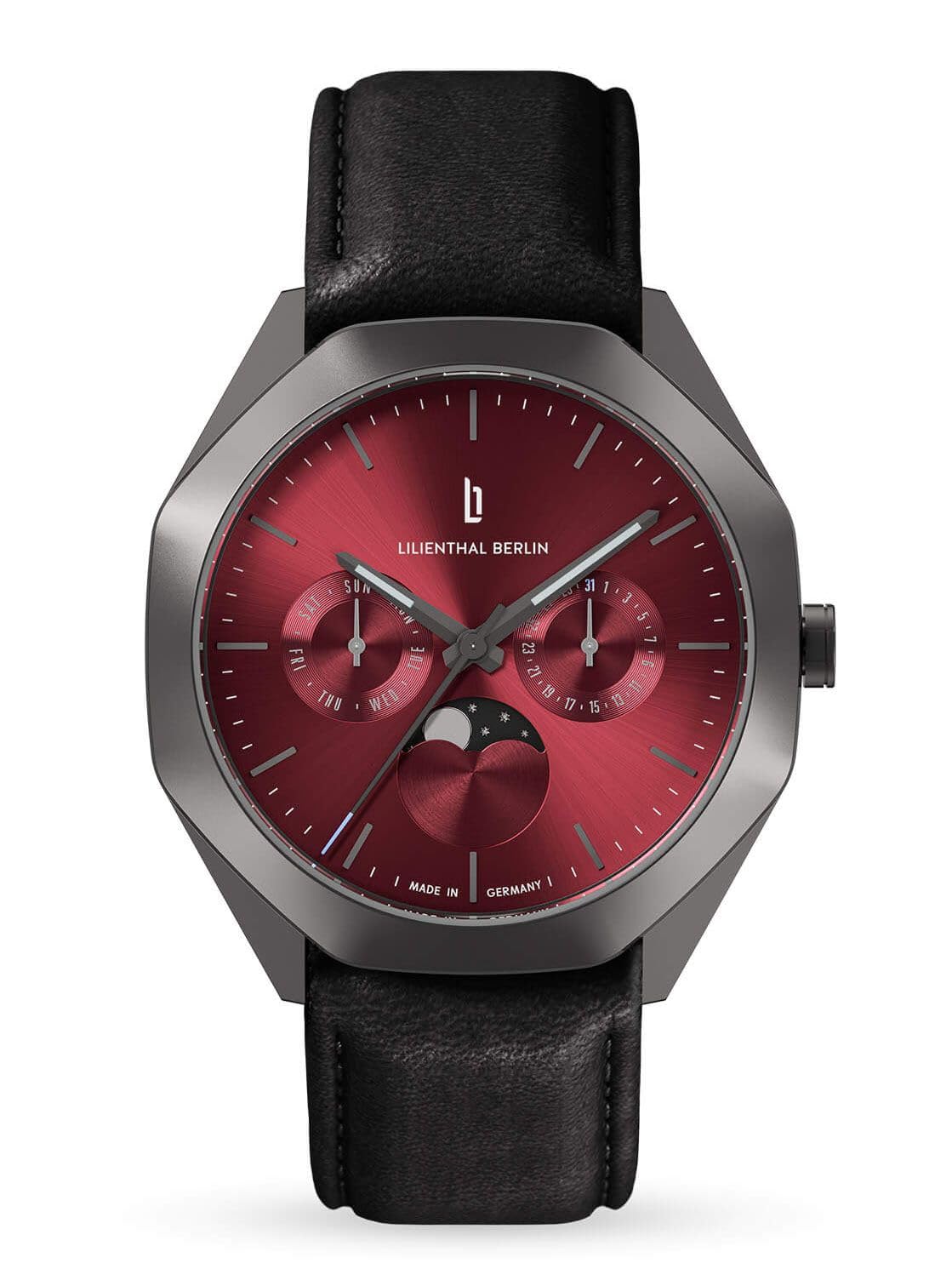 

Watch Moon Phase Day Date Made in Germany Black [Lillianthal Berlin] OM2-002-CB004F Men s червоний