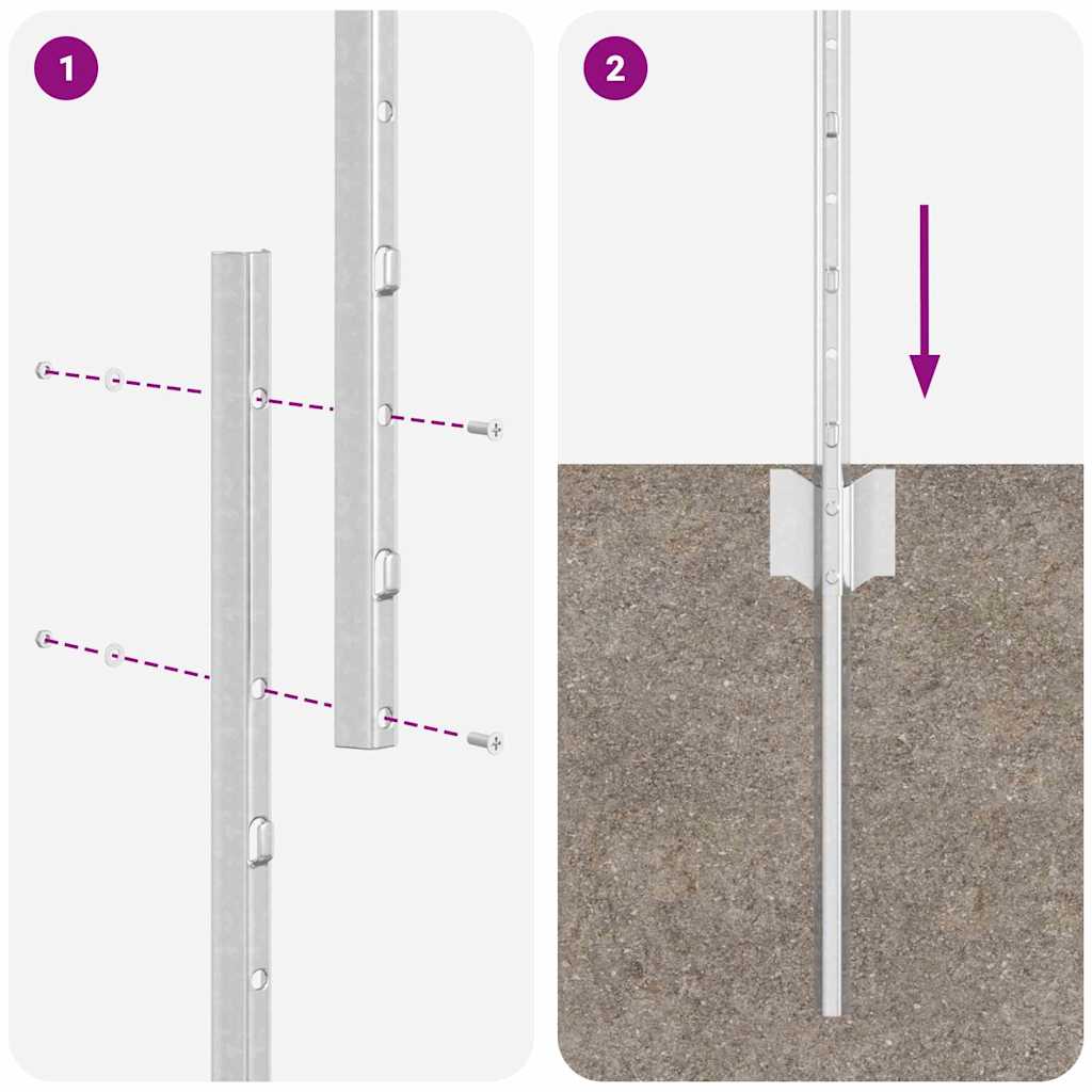 Embedded Fence Post 5 pcs Silver 180 cm