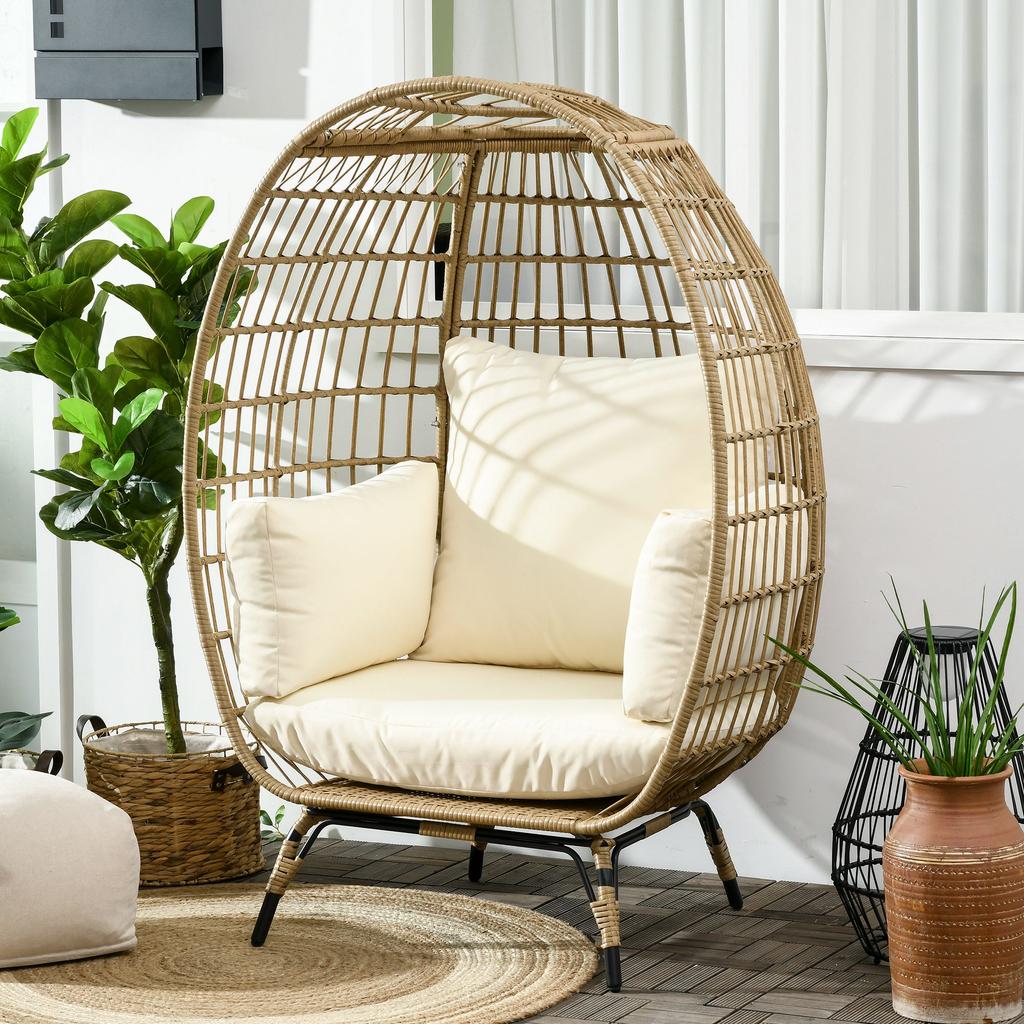 Rattan Style Wicker Chair With Soft Cushions Aluminum Frame Khaki And Beige 105 X 90 X 148 Cm