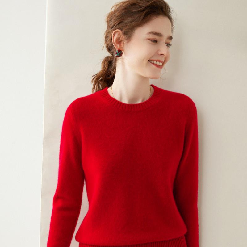 Women's Cashmere Round Neck Slimming Wool Sweater - Warm, Loose, Long Sleeve, Short Style Base Layer for Spring and Autumn