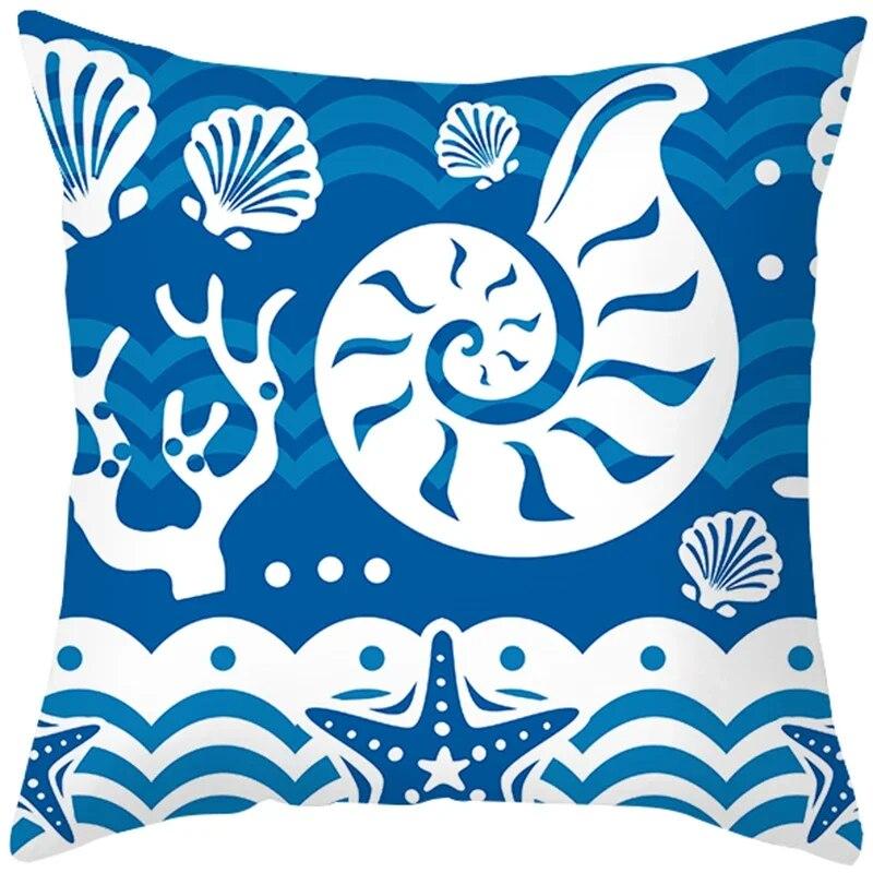 Sea Life Throw Pillow Office Sofa   Spring Home Decor Case Square Blue  Cushion Cover