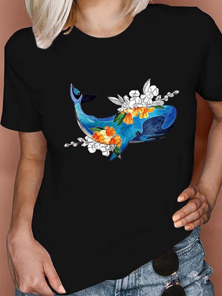 Women T Shirts Cartoon Bee Floral Queen Fashion Print Female Graphic T Top Female 90S Clothing Short Sleeve Shirt Tee T-Shirt