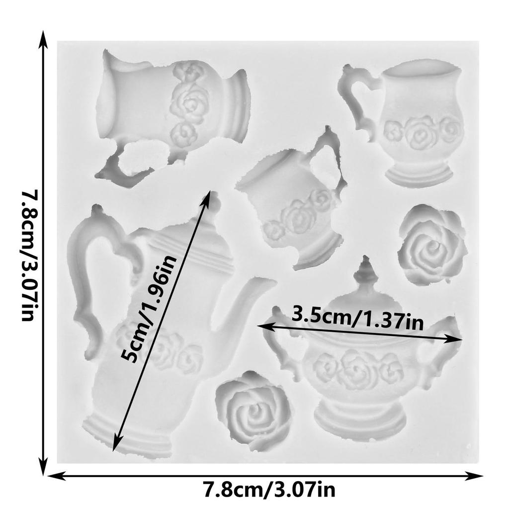 Tea Party Silicone Mold Teapot Tea Cup Fondant Molds Cake Decorating Tools Cupcake Topper Candy Resin Clay Chocolate Gumpaste Mold