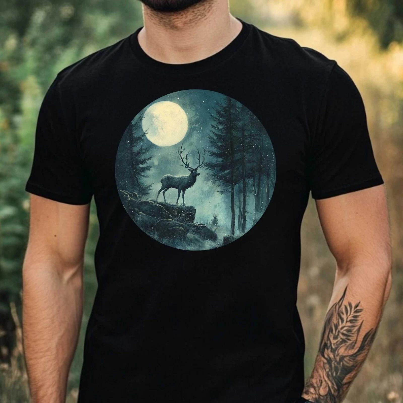 T-Shirt Herren Elch im Mondlicht Motiv Baumwolle Größe XS bis 5XL M