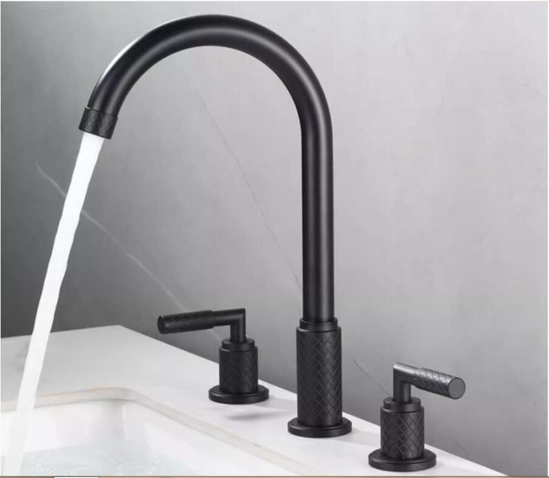 

Widespread Basin Faucet Bathroom Brush Gold Black Sink Faucet Carved Brass Rotation Antique Hot Cold Sink Mixer чёрный