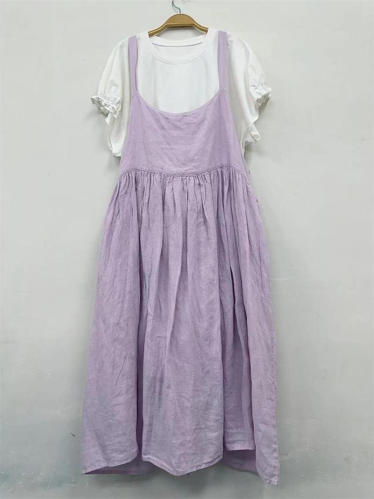 Johnature Japanese Versatile Suspender Dresses For Women Summer High Waist Strap Layered Mori Japanese Dresses
