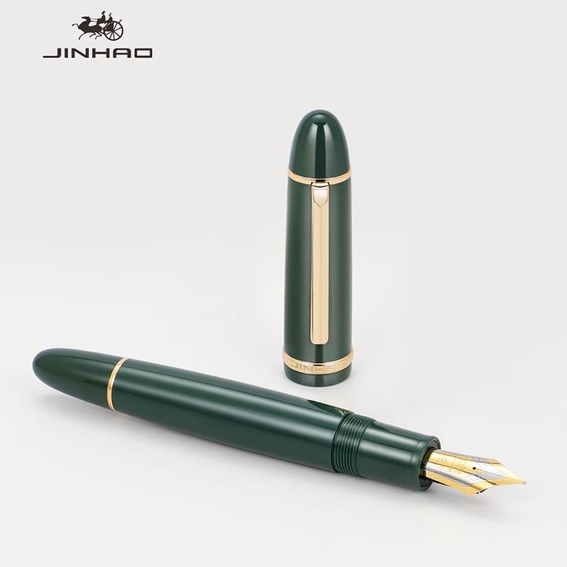 Jinhao X159 Gold Steel Fountain Pen with 40mm Iridium Nib, Straight Clip, and Giant Spiral Cap