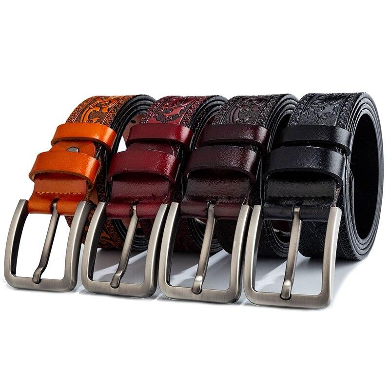 Genuine Leather Belts for Men Designer Belt Male Print Vintage Pin Buckle Luxury Strap New Fashion High Quality