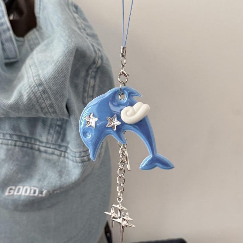 Vintage Y2K Korean Dolphin Keychain Cute Cartoon Pendant for Schoolbag Hanging Decor Holiday Souvenir Gift