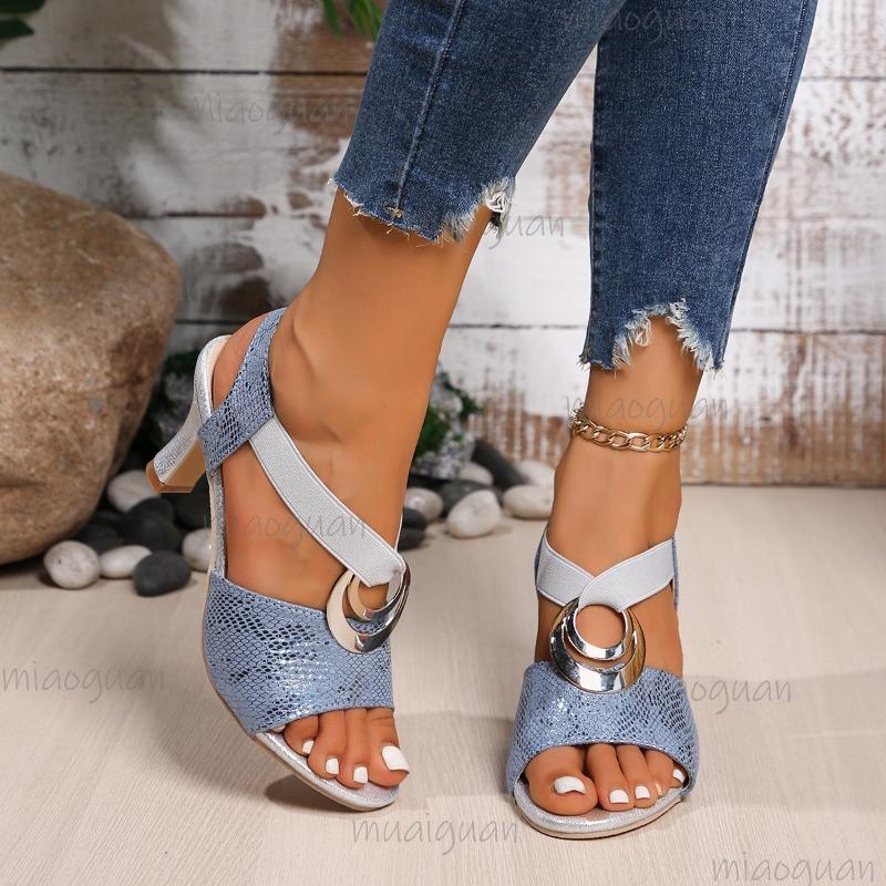 Fashion Size 36-43 Women's Summer Footwear High Heel Slip On Fish Mouth Shoes Metal Decor Comfortable Shoes for Women Zapatos De Mujer