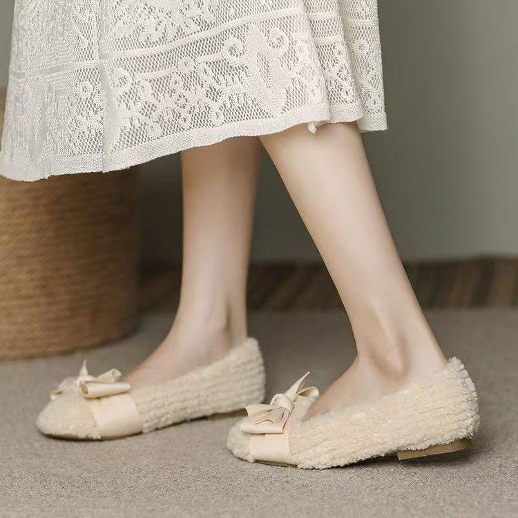 

Mao Mao shoes outer wear single shoes autumn and winter new velvet comfortable casual bow Doudou shoes cotton shoes 35 абрикосовый