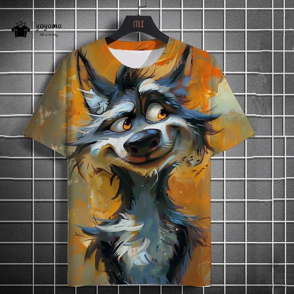 Fun Men's T-Shirt 3D Wolf Printed Short Sleeve T-Shirt Street Fashion Tops Hip Hop O Neck T-Shirt Summer Men's Casual Clothing