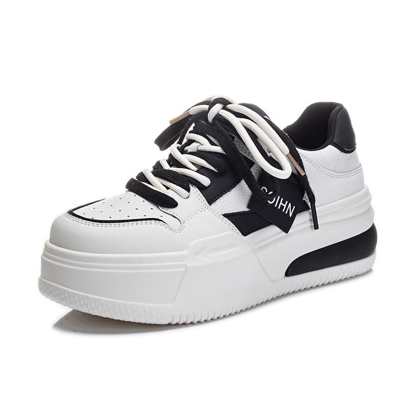 Leather Little White Shoes Women's 2025 Spring New Women's Round Head Thick Sole Heightening Board Shoes Women's Casual Versatile Women's Shoes Tide