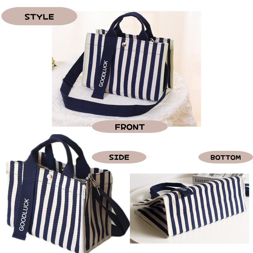 MANATAS Striped Mini Tote Bag, Canvas, 2-Way, Women's Lunch Bag, Cute Vertical Stripes, Lightweight, Divided, Freestanding Cart Bag, Golf Bag (Pink)