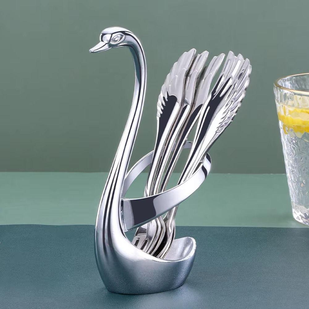 Elegant Swan Cutlery Set Stainless Steel Fork Spoon Organiser Dessert Forks Spoons  Coffee