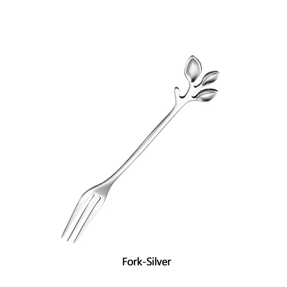 

6 шт. ложек для кофе из нержавеющей стали, ложка в виде золотой ветки, вилка для фруктов, десертная ложка для мороженого, чайная ложка для размешивания, кухонная утварь