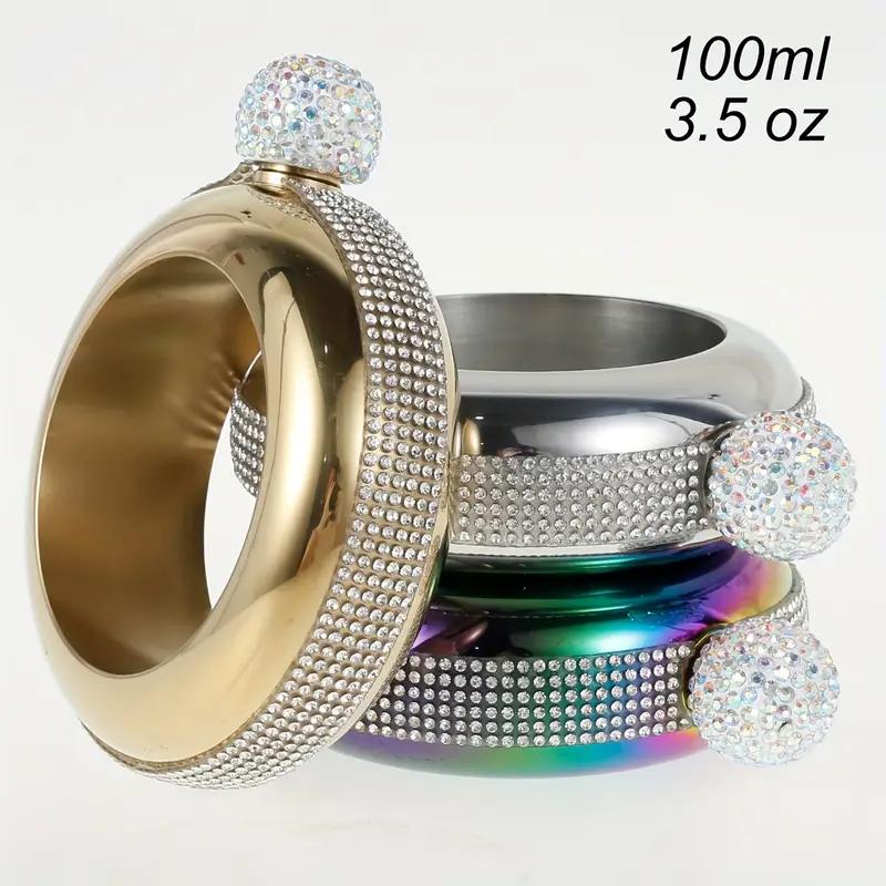 Stainless Steel Diamond Bracelet Hip Flask for Women 3.5 Oz Round Electroplated White Wine Bottle Bracelet Hip Flask