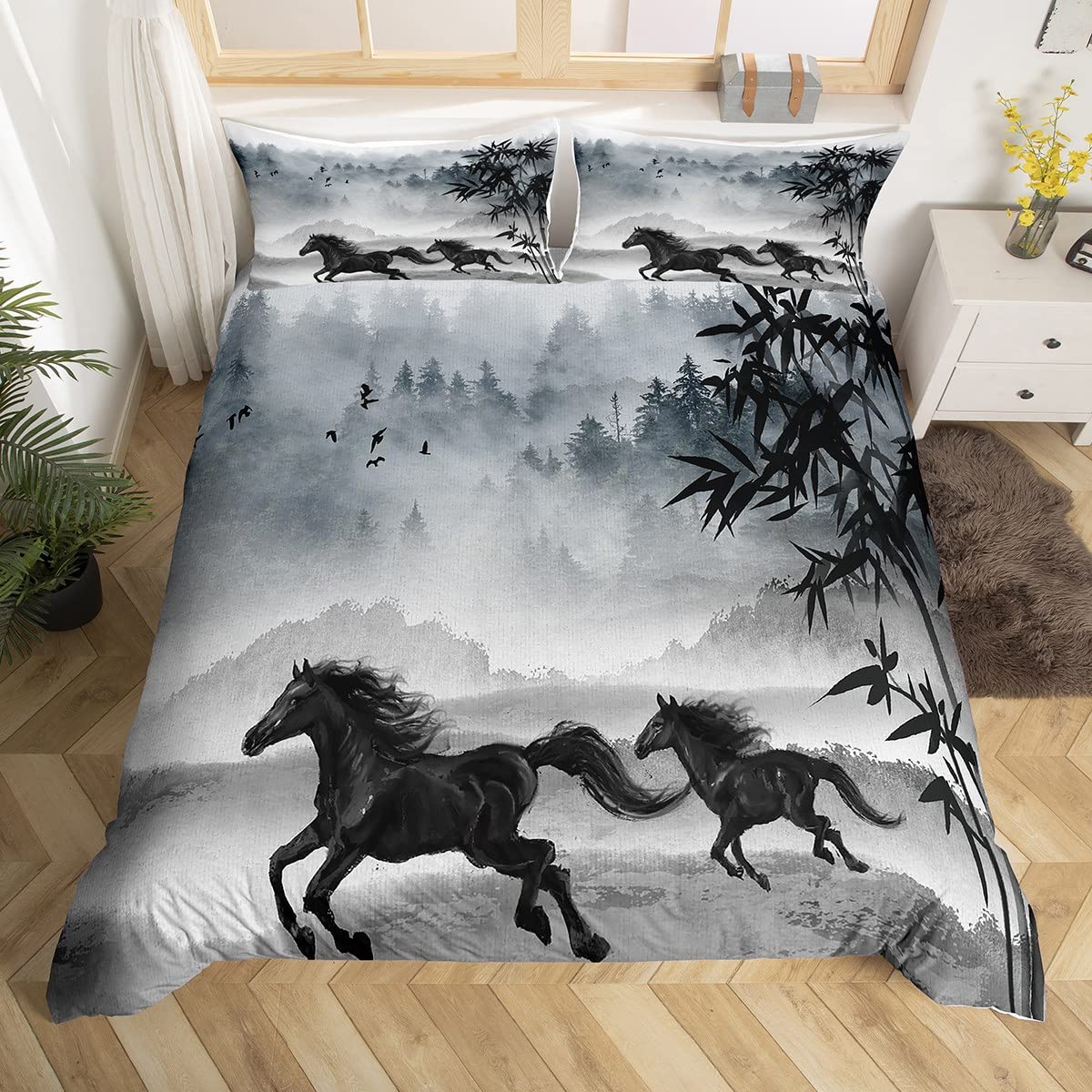 

Cowgirl Horse Duvet Cover Set King Romantic Butterfly Bedding Set Farm Animal Comforter Cover Western Tribal Boho Quilt Cover EU Single(135x200cm)