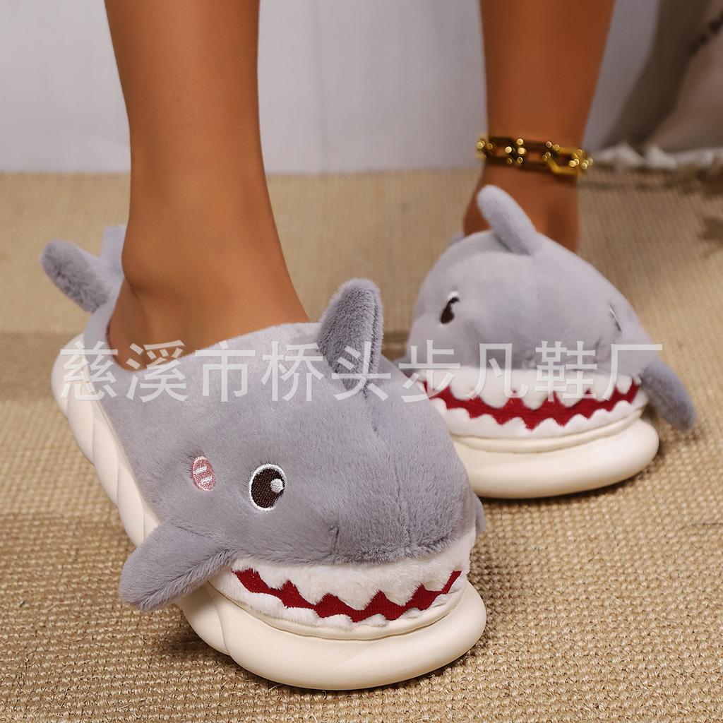 New shark home slippers warm spring and autumn slippers couple men and women summer